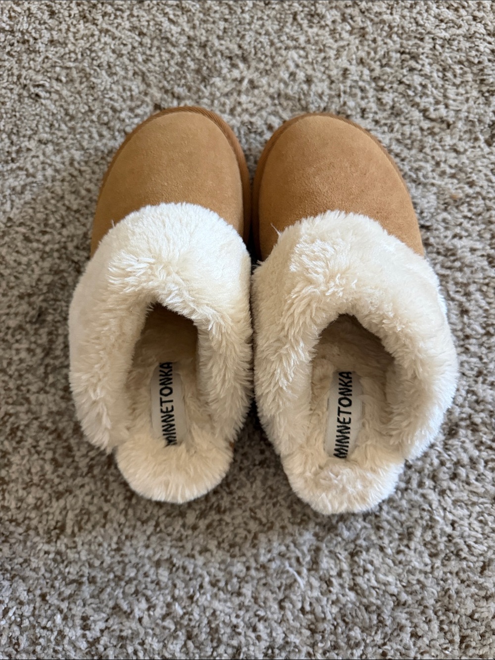 Minnetonka - Shar Tan Suede Slippers with Cuff